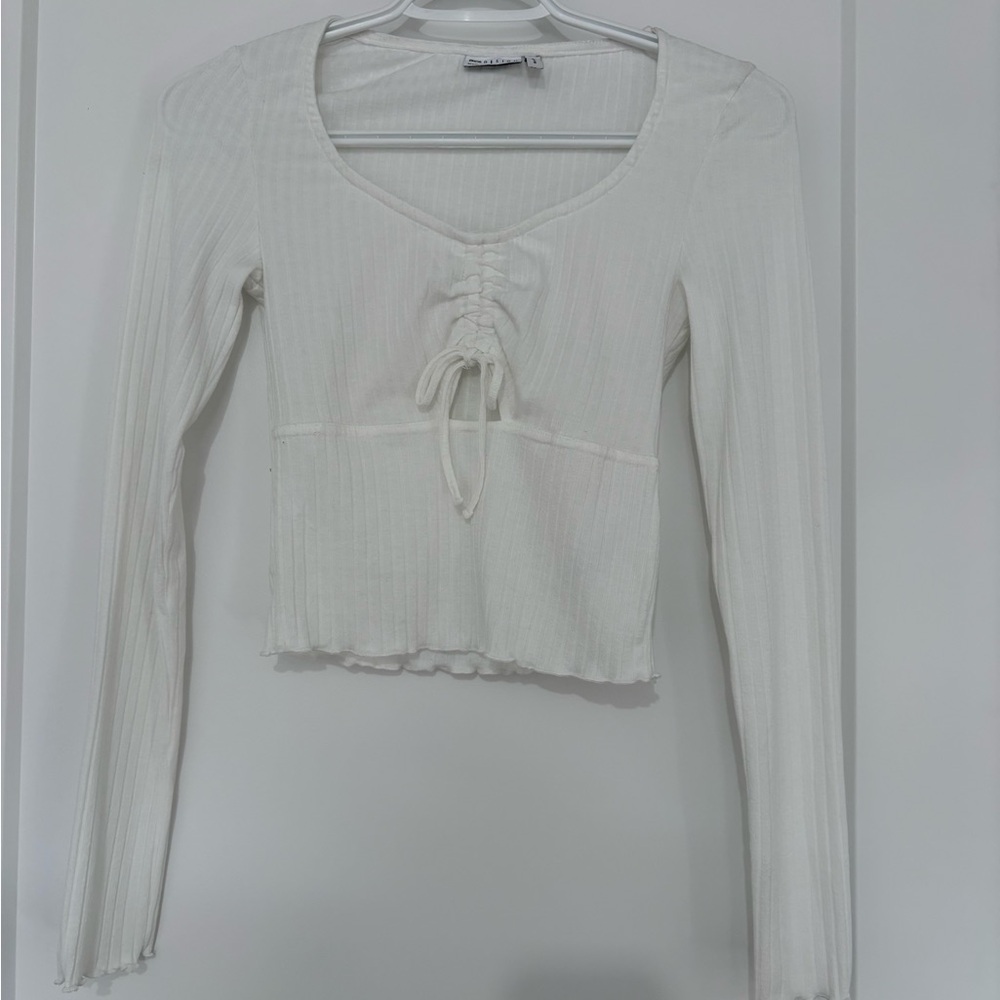 ASOS White Ribbed Long Sleeve Top